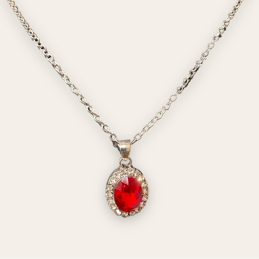 Cubic Zirconia Red Stone Pendant Necklace